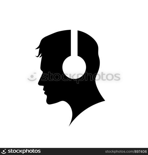 man with headphones vector flat musical logo template