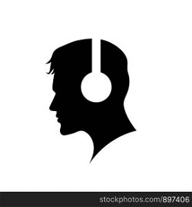 man with headphones vector flat musical logo template