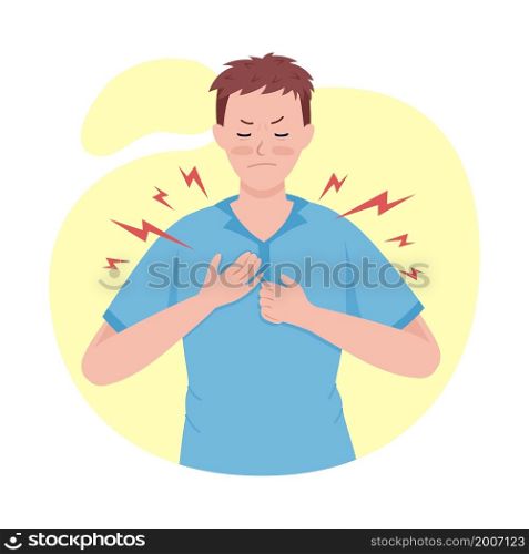 Man with heartache semi flat color vector character. Posing figure. Full body person on white. Post covid syndrome isolated modern cartoon style illustration for graphic design and animation. Man with heartache semi flat color vector character