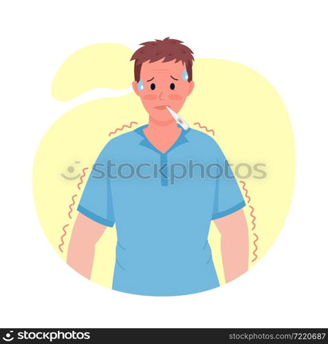 Man with high temperature semi flat color vector character. Posing figure. Full body person on white. Post covid syndrome isolated modern cartoon style illustration for graphic design and animation. Man with high temperature semi flat color vector character