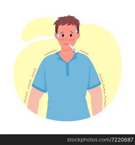 Man with high temperature semi flat color vector character. Posing figure. Full body person on white. Post covid syndrome isolated modern cartoon style illustration for graphic design and animation. Man with high temperature semi flat color vector character