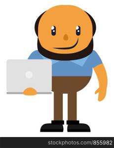 Man with laptop, illustration, vector on white background.