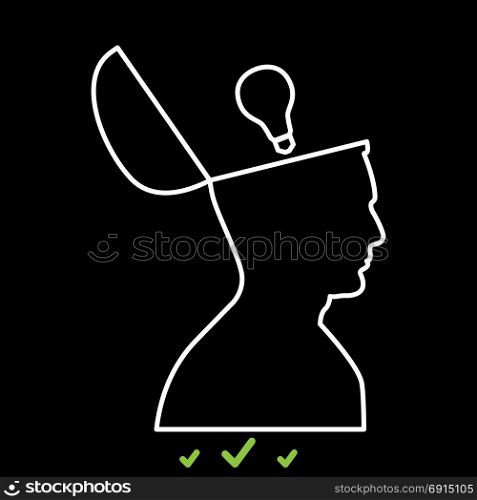 Man with lightbulb idea in open head it is white icon .. Man with lightbulb idea in open head it is white icon . Flat style