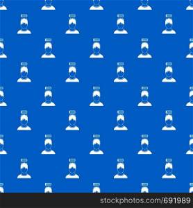 Man with low battery over head pattern repeat seamless in blue color for any design. Vector geometric illustration. Man with low battery over head pattern seamless blue