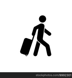 Man with luggage icon. Man carrying suitcase icon vector