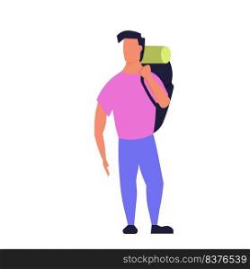 Man with luggage travel and vacation baggage. Passenger trip tourist and holiday tourism. Departure businessman cartoon and traveler carrying arrival. Summer lifestyle adventure and voyage male