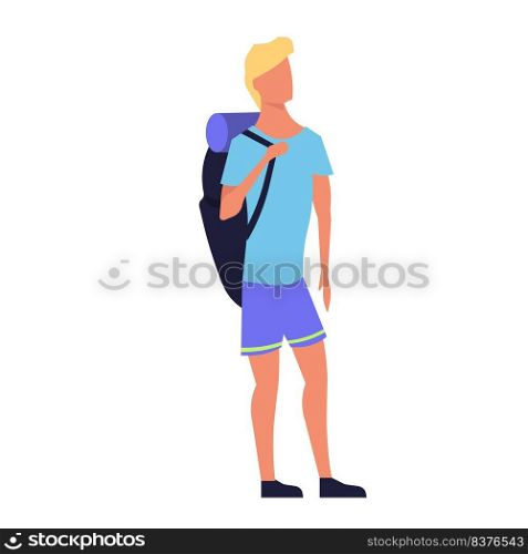 Man with luggage travel and vacation baggage. Passenger trip tourist and holiday tourism. Departure businessman cartoon and traveler carrying arrival. Summer lifestyle adventure and voyage male