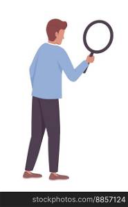 Man with magnifying glass semi flat color vector character. Checking job vacancy. Editable figure. Full body person on white. Simple cartoon style illustration for web graphic design and animation. Man with magnifying glass semi flat color vector character