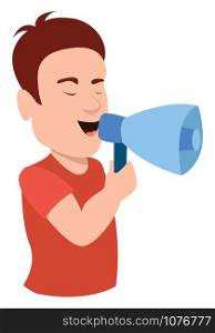 Man with megaphone, illustration, vector on white background.