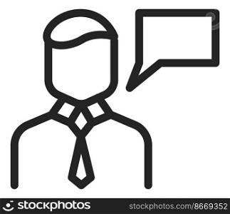Man with message box. Speaking guy. Human communication icon isolated on white background. Man with message box. Speaking guy. Human communication icon