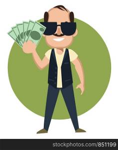 Man with money, illustration, vector on white background.