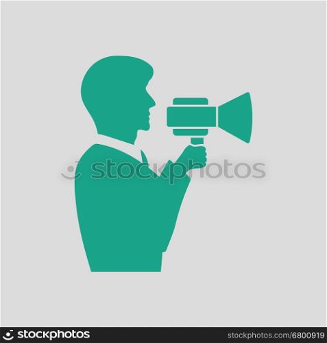 Man with mouthpiece icon. Gray background with green. Vector illustration.