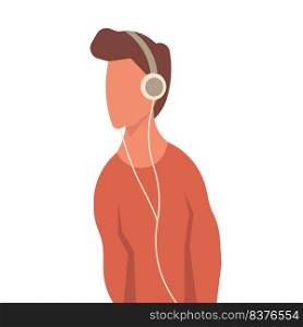 Man with music headphone vector illustration. Male boy listening earphone and sound lifestyle. Fashion man dj and teenager character avatar. Entertainment device mobile technology enjoyment