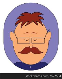 Man with mustache, illustration, vector on white background.