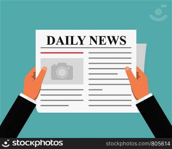 Man with newspaper, daily news, flat style, vector eps10 illustration. Newspaper