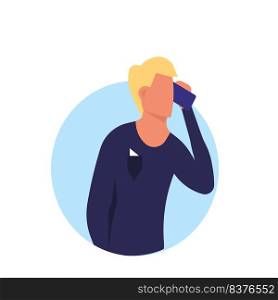Man with phone vector illustration technology icon. Business mobile and communication character male. Businessman call on device and talking network. Work cellphone and happy conversation human