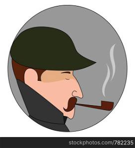 Man with pipe, illustration, vector on white background.