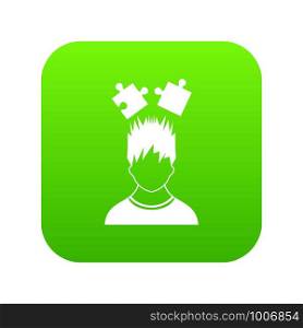 Man with puzzles over head icon digital green for any design isolated on white vector illustration. Man with puzzles over head icon digital green