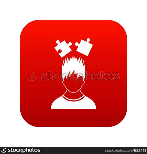 Man with puzzles over head icon digital red for any design isolated on white vector illustration. Man with puzzles over head icon digital red