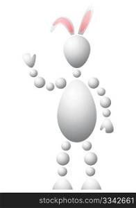 Man with rabbit ears. Abstract 3d-human series from balls. Variant of white isolated on white background. A fully editable vector illustration for your design.