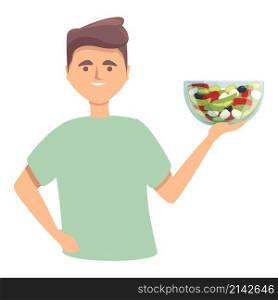 Man with salad icon cartoon vector. Vegetable diet. Healthy bowl. Man with salad icon cartoon vector. Vegetable diet