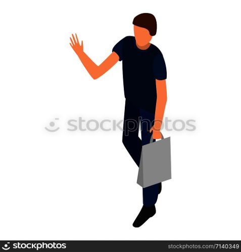Man with shop bag icon. Isometric of man with shop bag vector icon for web design isolated on white background. Man with shop bag icon, isometric style
