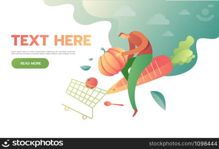 man with shopping cart full of groceries. isolated on white background. Vector illustration in flat style.. man with shopping cart full of groceries. isolated on white background. Vector illustration in flat style