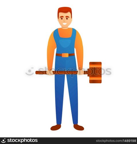Man with sledge hammer icon. Cartoon of man with sledge hammer vector icon for web design isolated on white background. Man with sledge hammer icon, cartoon style