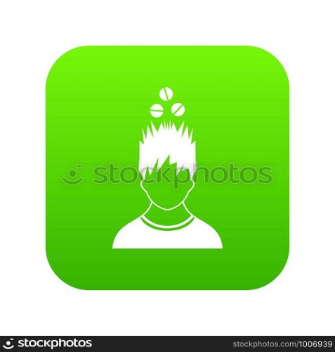 Man with tablets over head icon digital green for any design isolated on white vector illustration. Man with tablets over head icon digital green