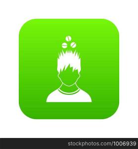 Man with tablets over head icon digital green for any design isolated on white vector illustration. Man with tablets over head icon digital green