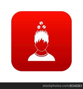 Man with tablets over head icon digital red for any design isolated on white vector illustration. Man with tablets over head icon digital red
