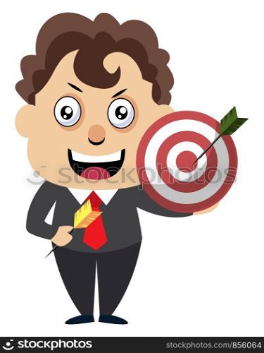Man with target, illustration, vector on white background.