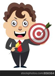Man with target, illustration, vector on white background.