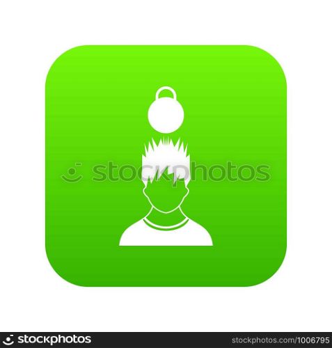 Man with the weight over head icon digital green for any design isolated on white vector illustration. Man with the weight over head icon digital green