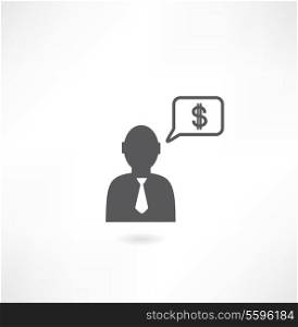 man with tie thinking about money icon