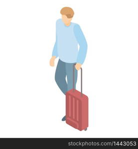 Man with travel bag icon. Isometric of man with travel bag vector icon for web design isolated on white background. Man with travel bag icon, isometric style