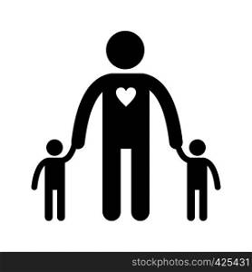 Man with two children silhouette black simple icon. Man with two children silhouette icon