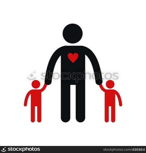 Man with two children silhouette flat icon isolated on white background. Man with two children silhouette flat icon