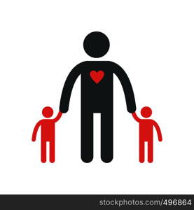 Man with two children silhouette flat icon isolated on white background. Man with two children silhouette flat icon