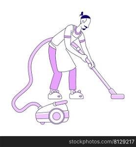 Man with vacuum cleaner semi flat color vector character. Standing figure. Full body person on white. Guy cleaning floor at home simple cartoon style illustration for web graphic design and animation. Man with vacuum cleaner semi flat color vector character