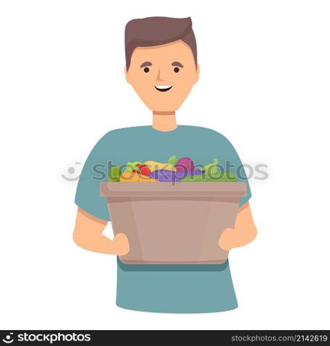 Man with vegetables icon cartoon vector. Healthy lunch. Organic eat. Man with vegetables icon cartoon vector. Healthy lunch