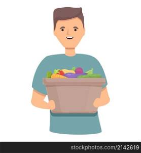 Man with vegetables icon cartoon vector. Healthy lunch. Organic eat. Man with vegetables icon cartoon vector. Healthy lunch