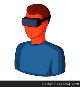 Man with virtual reality goggles icon. Cartoon illustration of man with virtual reality goggles vector icon for web. Man with virtual reality goggles icon