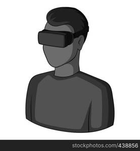 Man with virtual reality goggles icon in monochrome style isolated on white background vector illustration. Man with virtual reality goggles icon monochrome