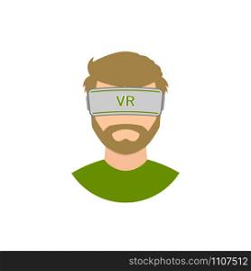 man with VR glasses in flat style, vector. man with VR glasses in flat style