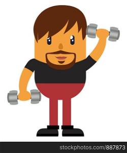 Man with weights, illustration, vector on white background.