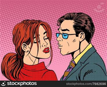 man woman kiss love romance couple pop art retro style. man woman kiss love romance couple