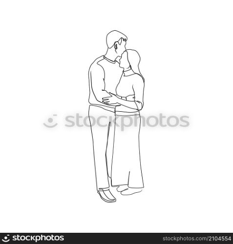 Man woman silhouettes art poster, love minimal greeting card. One line couple. Vector illustration