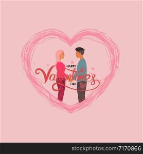 Man & Women icon.Romantic couple with hearts shape.Happy Valentines Day 14 February illustration.Romantic happy loving couple.Valentine&rsquo;s Day, love & relationships.Happy Valentines Day vector illustration.