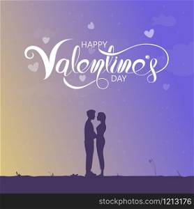 Man & Women icon.Romantic couple with silhouette background.Happy Valentines Day 14 February illustration.Romantic happy loving couple.Valentine&rsquo;s Day, love & relationships.Happy Valentines Day vector illustration.